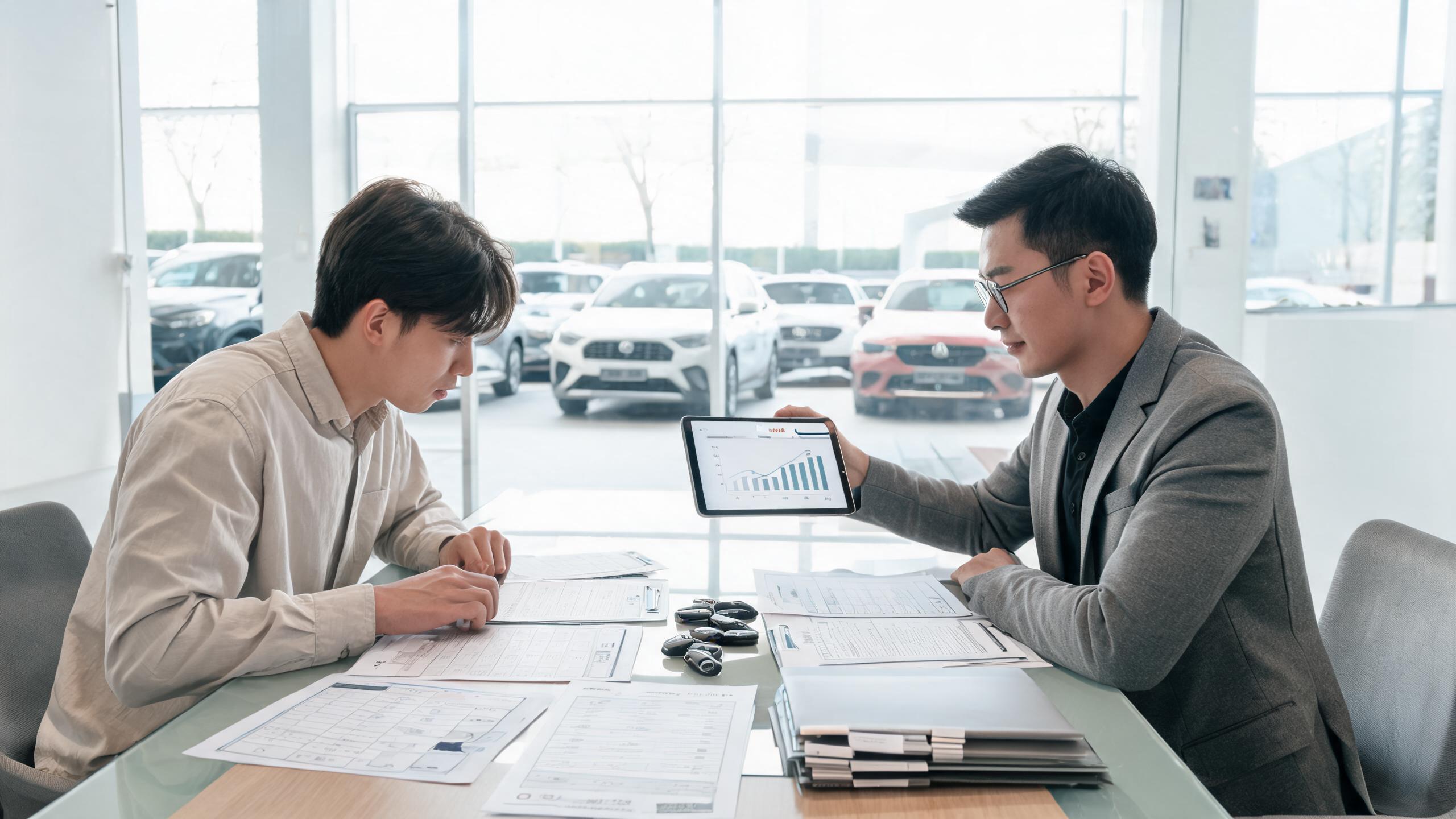 Used car shopper comparing inspection reports and coverage options while learning how to buy a car like CarMax but cheaper.